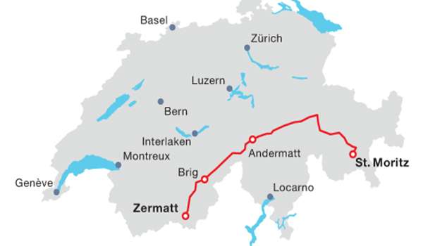 מפת קו הרכבת בין זרמאט לסן מוריץ