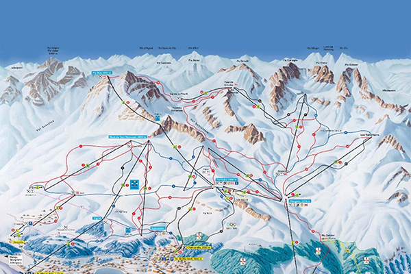 מפת מסלולי הסקי באזור סן מוריץ